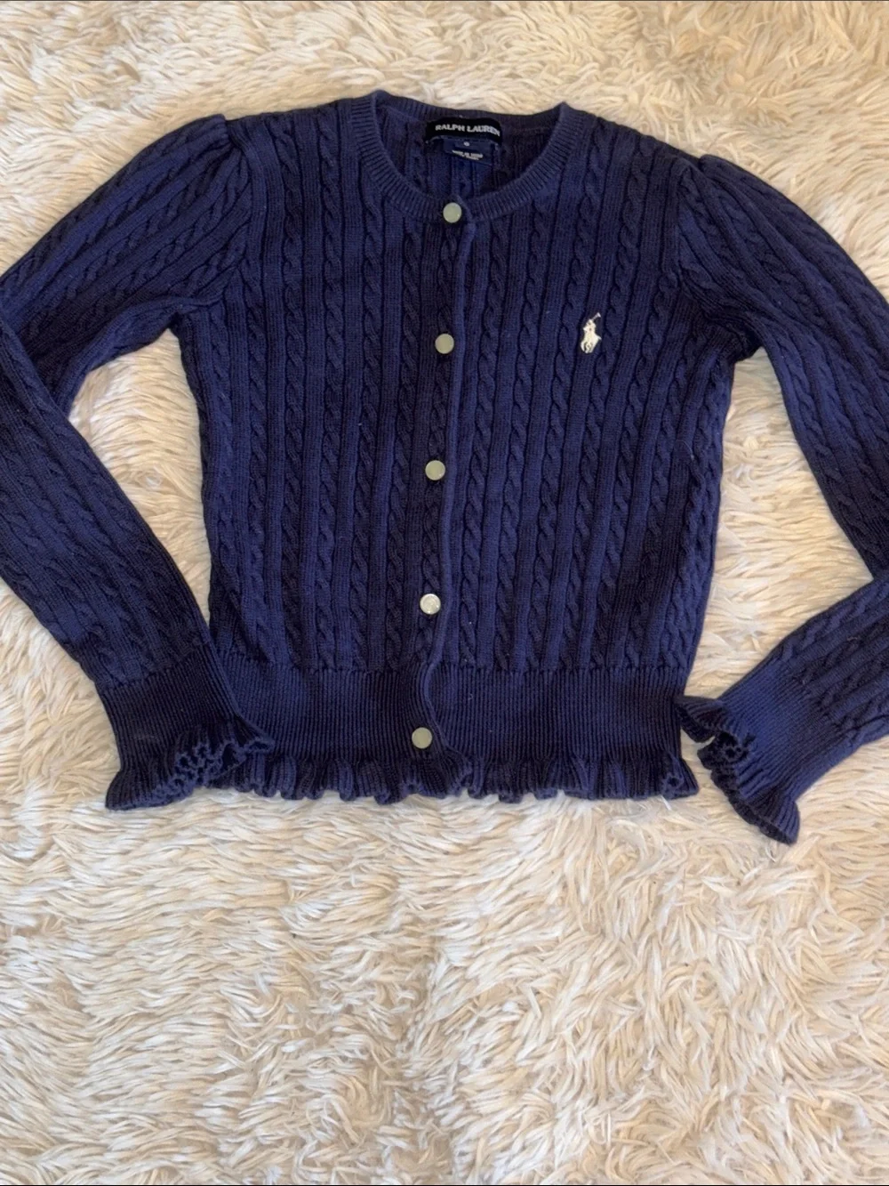 🐎 Ralph Lauren Navy Cable Knit Cardigan size 6